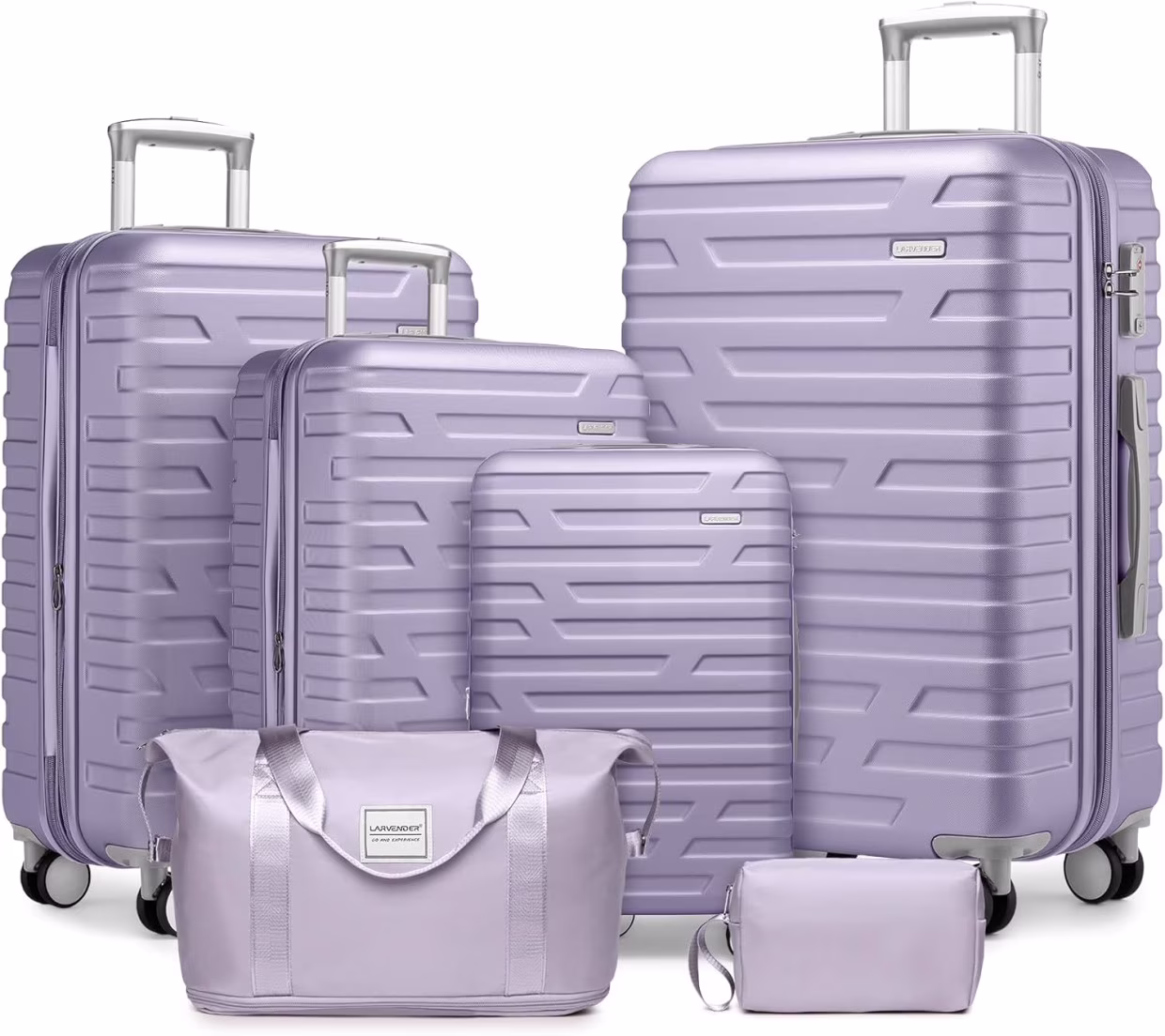 6-Piece Hardshell Luggage Set with Expandable Spinner Suitcases & TSA Lock, 25% Extra Capacity, Duffel Bag & Toiletry Kit, Cream ABS Suitcases