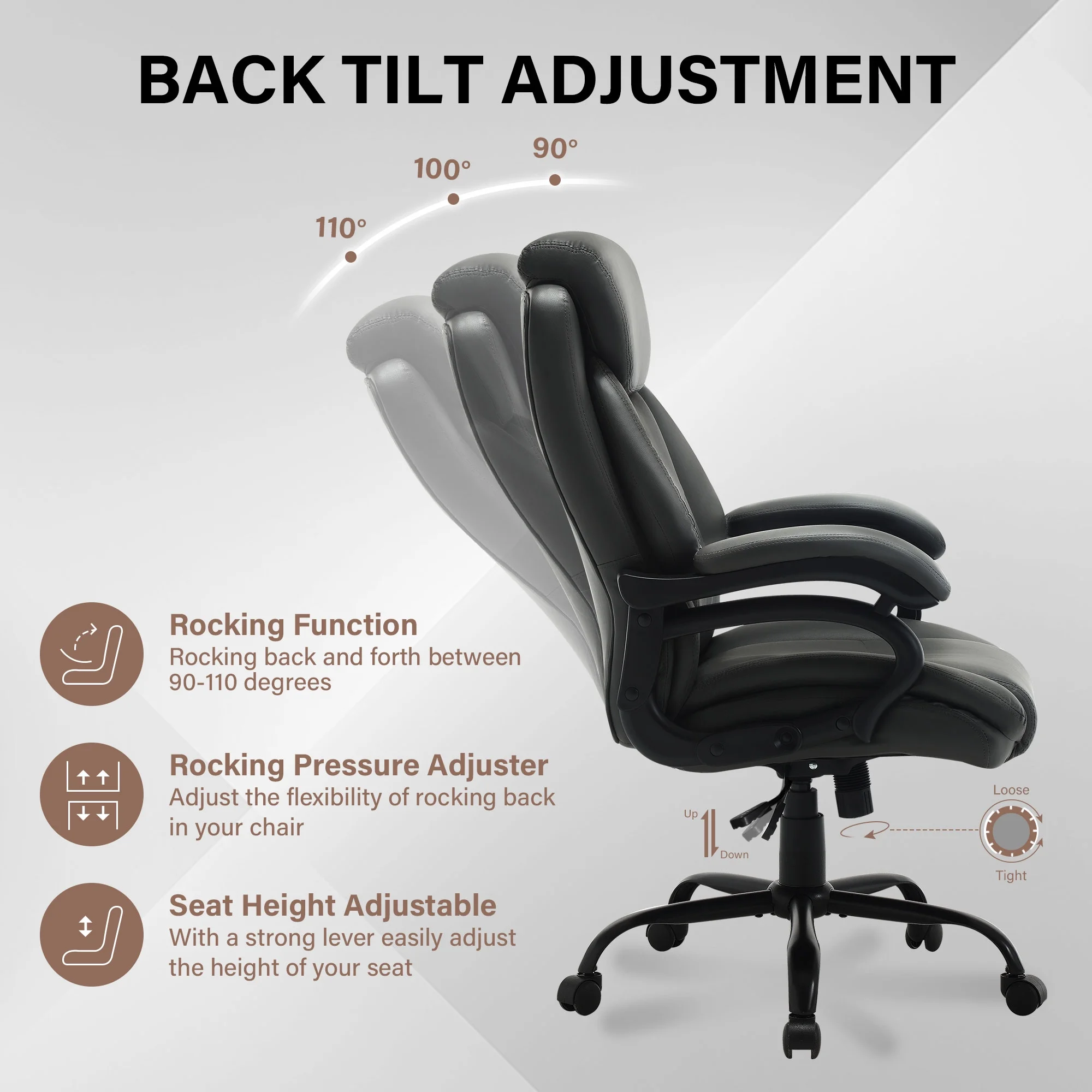JONPONY Big and Tall Office Chair 500LBS Wide Seat Ergonomic Computer Desk Chair High Back Executive Leather Chair Adjustable Task Chair Lumbar Back Support 8 Hours Heavy Duty Design,Black