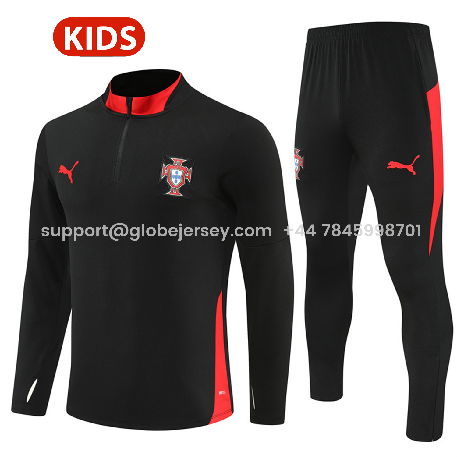 Portugal 25-26 Kids Long Sleeve Training Set - Black Top & Black Pants