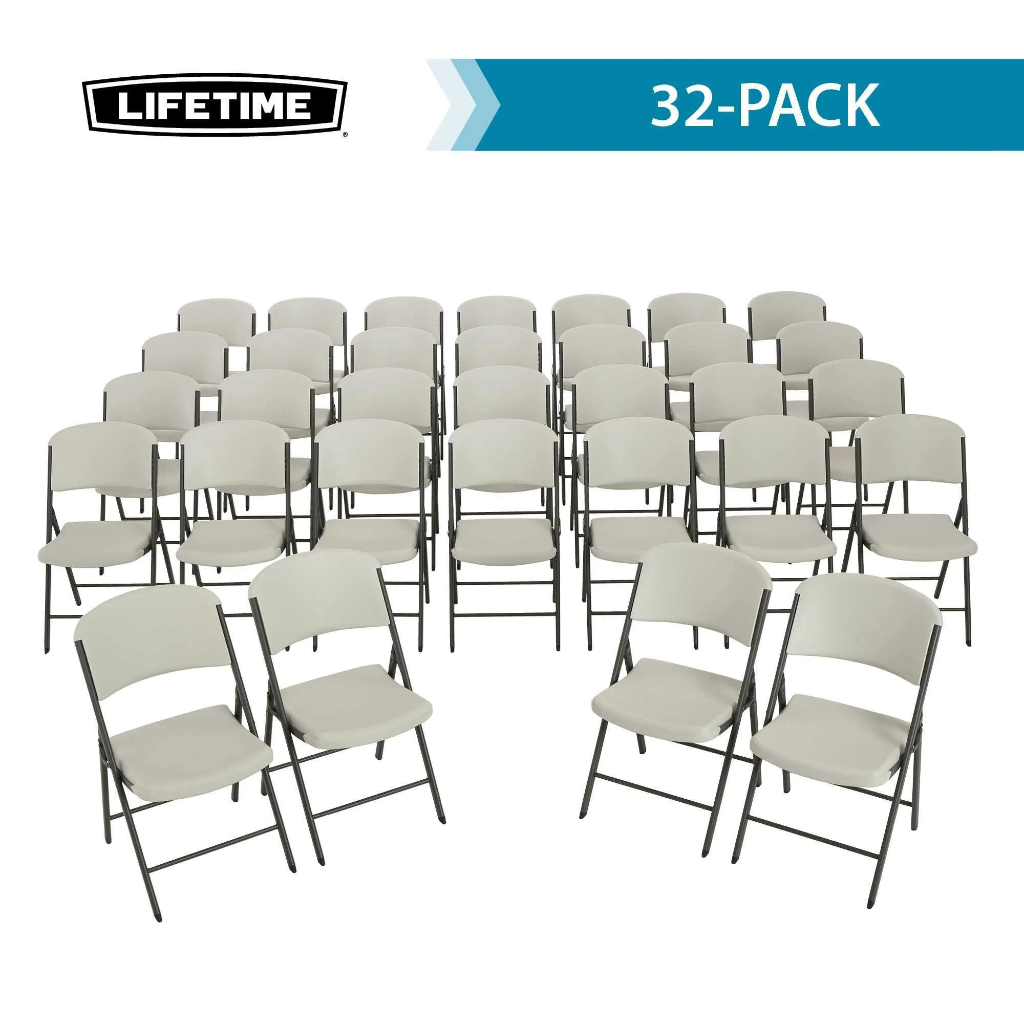 Lifetime 4 60 inch Round Folding Tables with 32 Folding Chairs - Almond