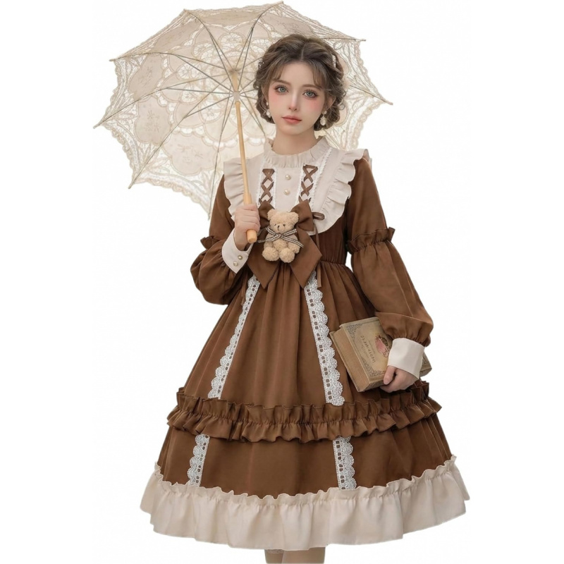 Teens Lolita Princess Dress Kawaii Long Sleeve Chiffon Skirt Petite Dress