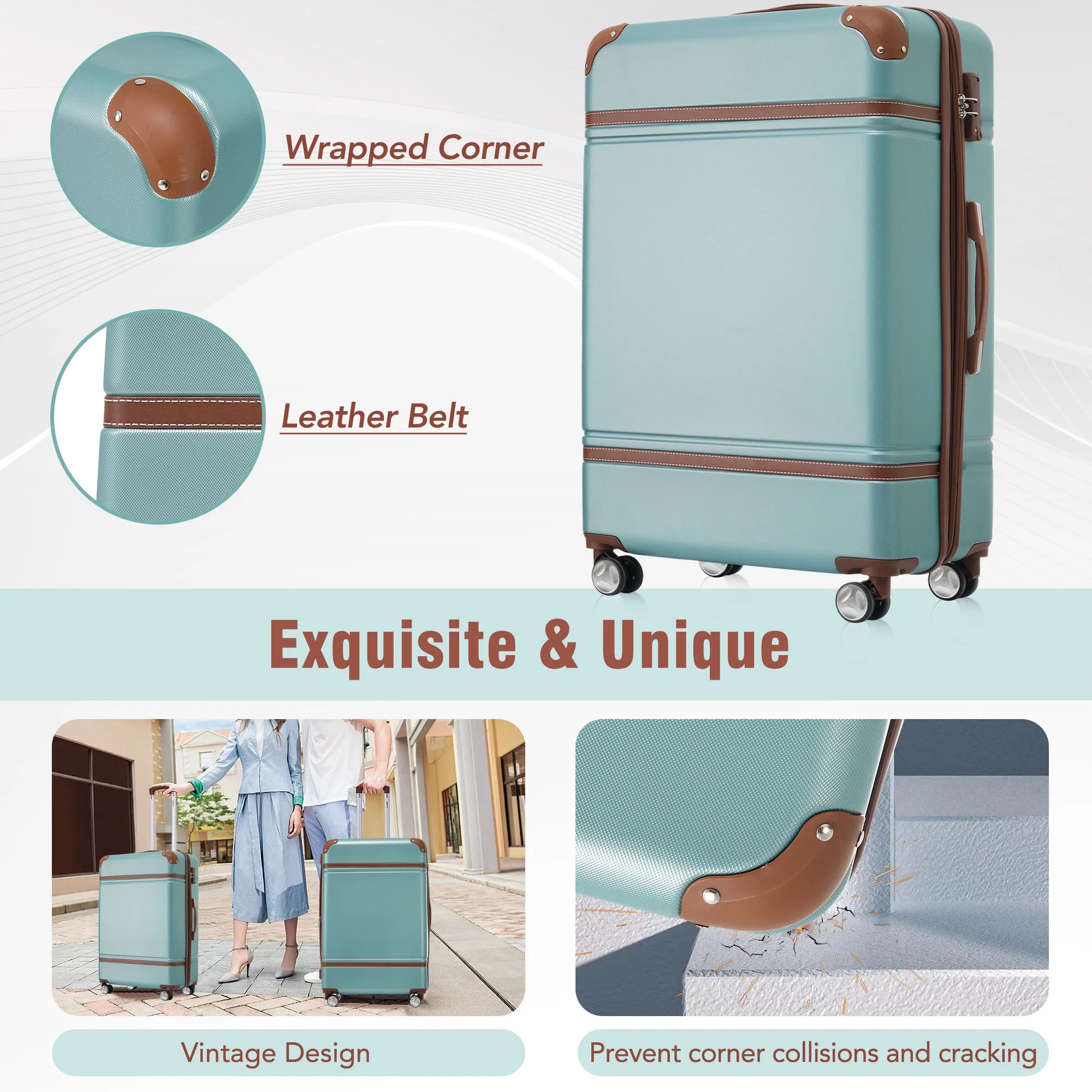 EUROCO 4-Piece Luggage Sets,Hardside Expandable Carry On Suitcase with TSA Lock,Cosmetic Case and Double Spinner Wheels,Lightweight Travel Luggage(20