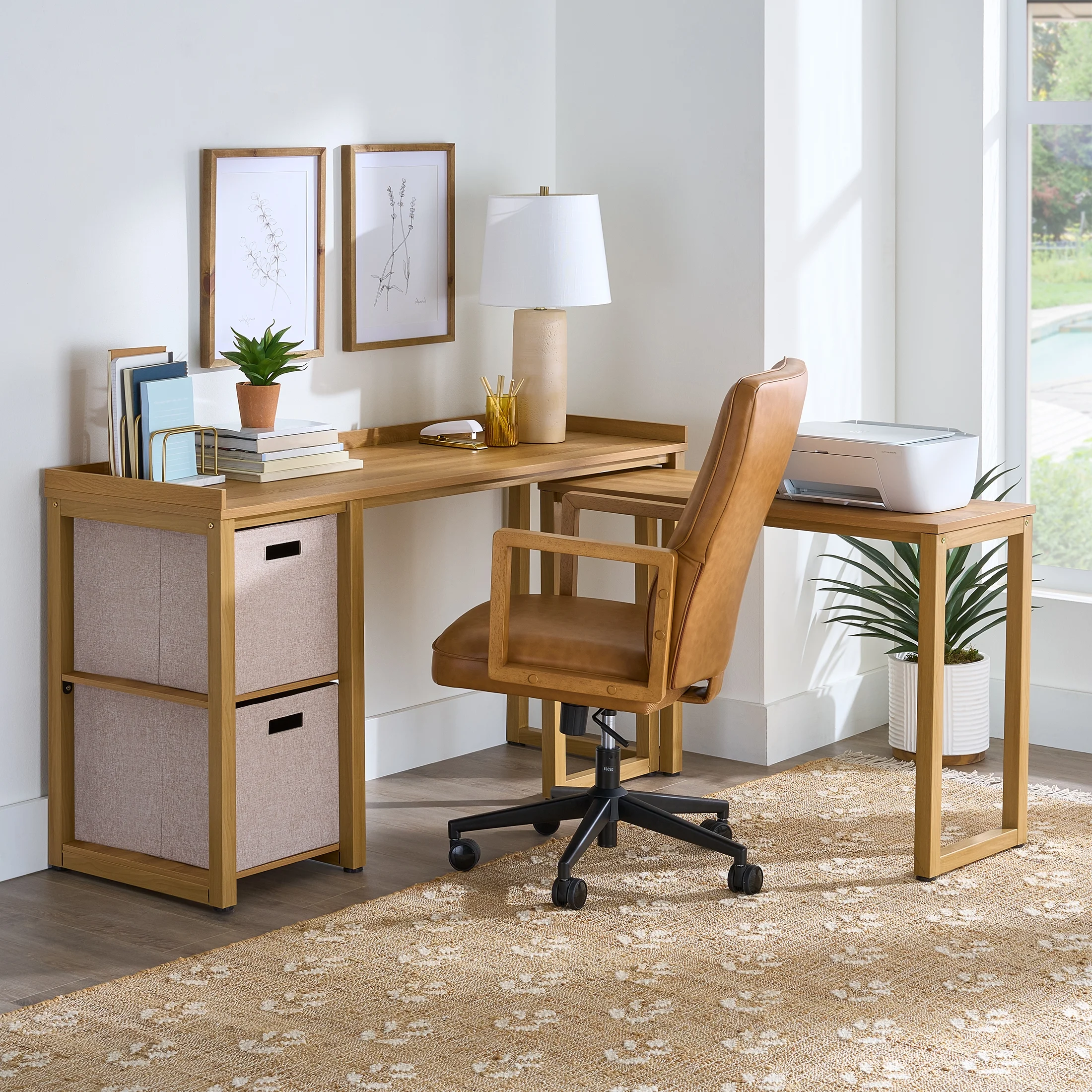 Better Homes & Gardens Ezra Modular L Desk with 2-Cube Storage, Walnut Finish