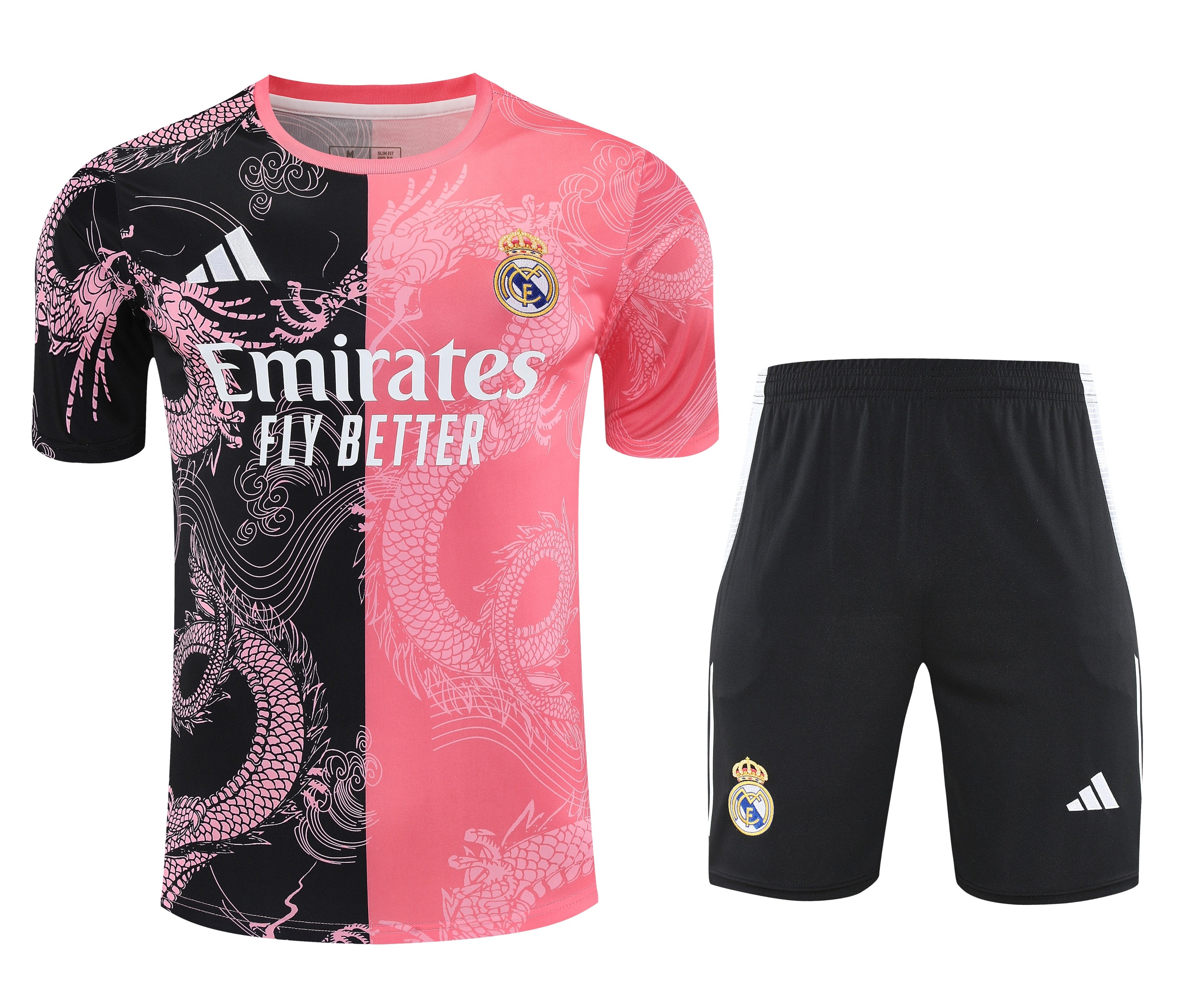 2025-26 Real Madrid short-sleeved training suit black pink Jersey - Adult Set
