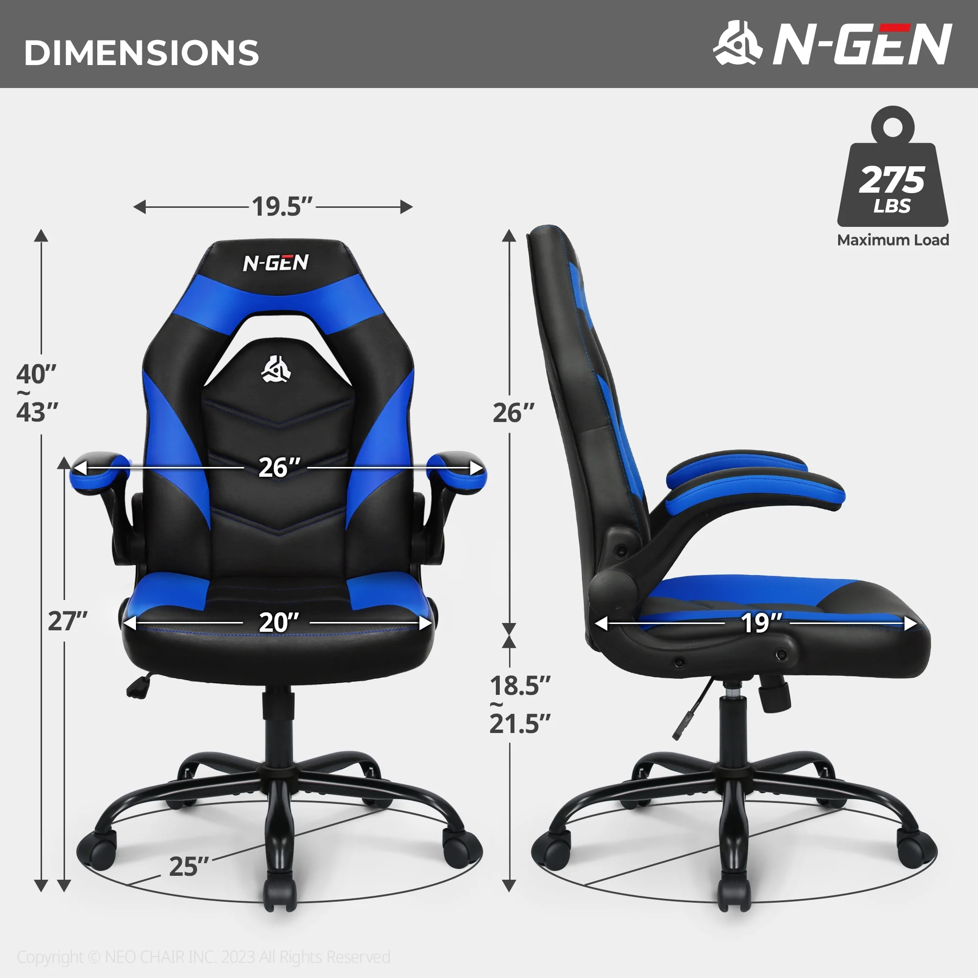 N-GEN Red Gaming Chair, Flip-up Armrest Computer Chair Ergonomic Office Chair PU Leather Desk Chair Executive Adjustable Swivel Task Chair