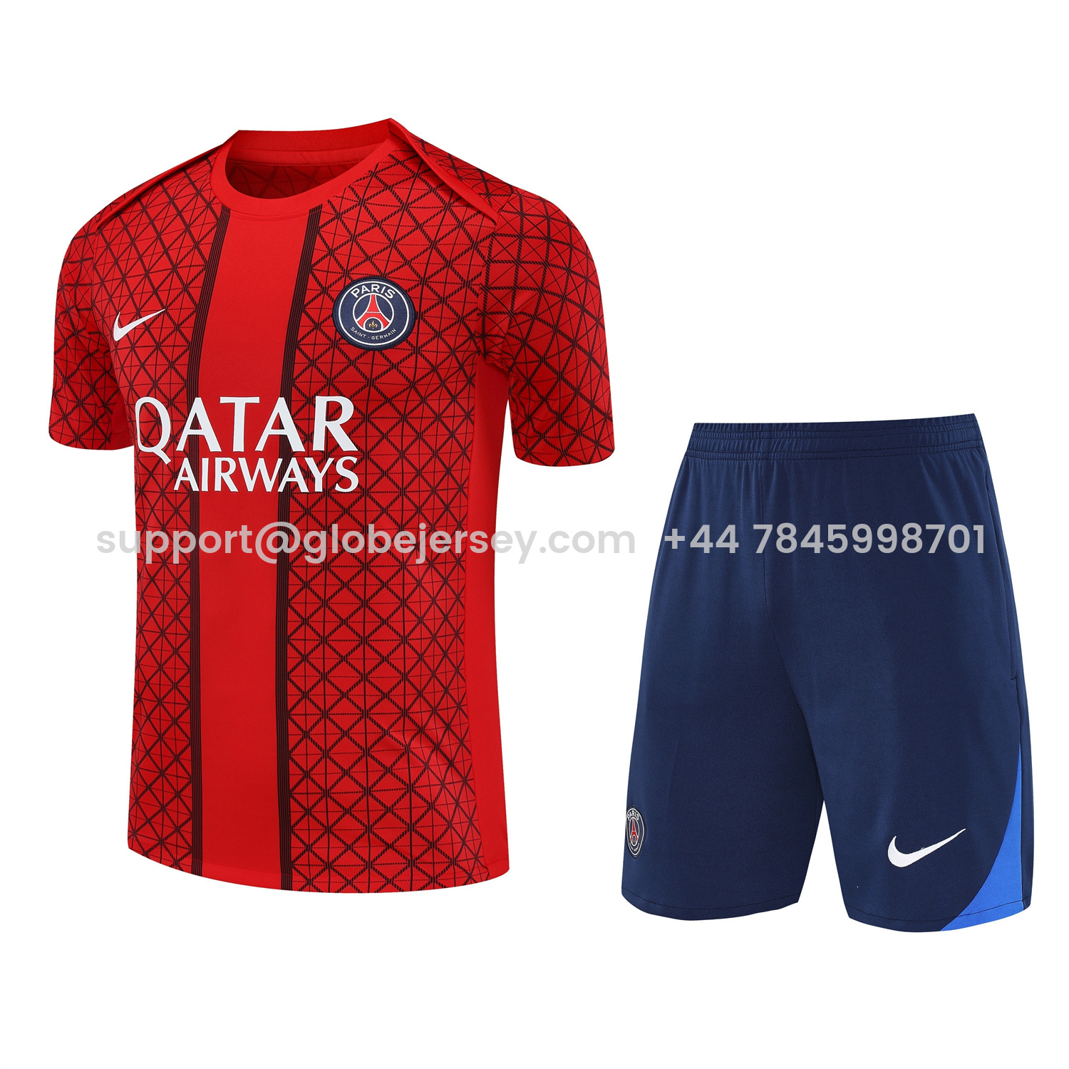 Paris Saint-Germain PSG 25-26 Short-Sleeve Training Set - Red Top & Deep Blue Shorts