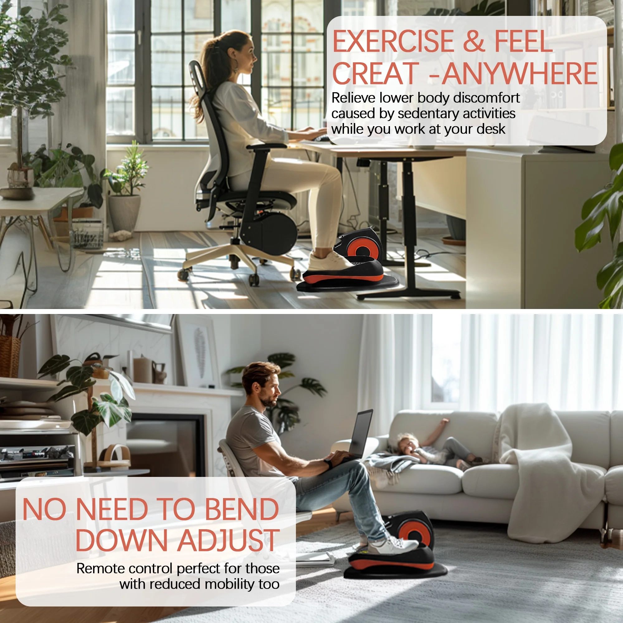 Under Desk Elliptical, 10 Adjustable Speeds Ellipse Leg Exerciser While Sitting for Seniors & Adults, Fully Assembled Leg Exercise Pro Compact Pedal Ellipse with Remote Control