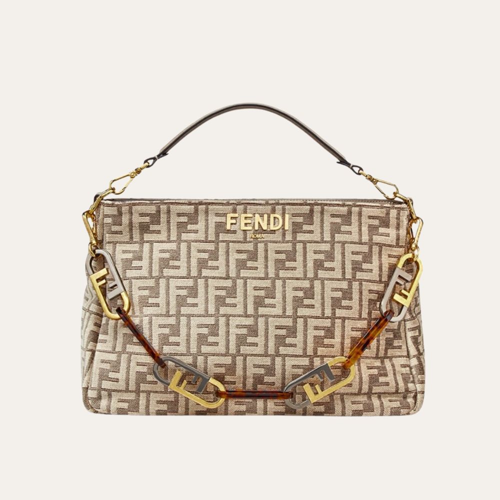 Fendi Olock Zip Dove Brown Tapestry Fabric Bag 8Br805Alfvf1Iqu