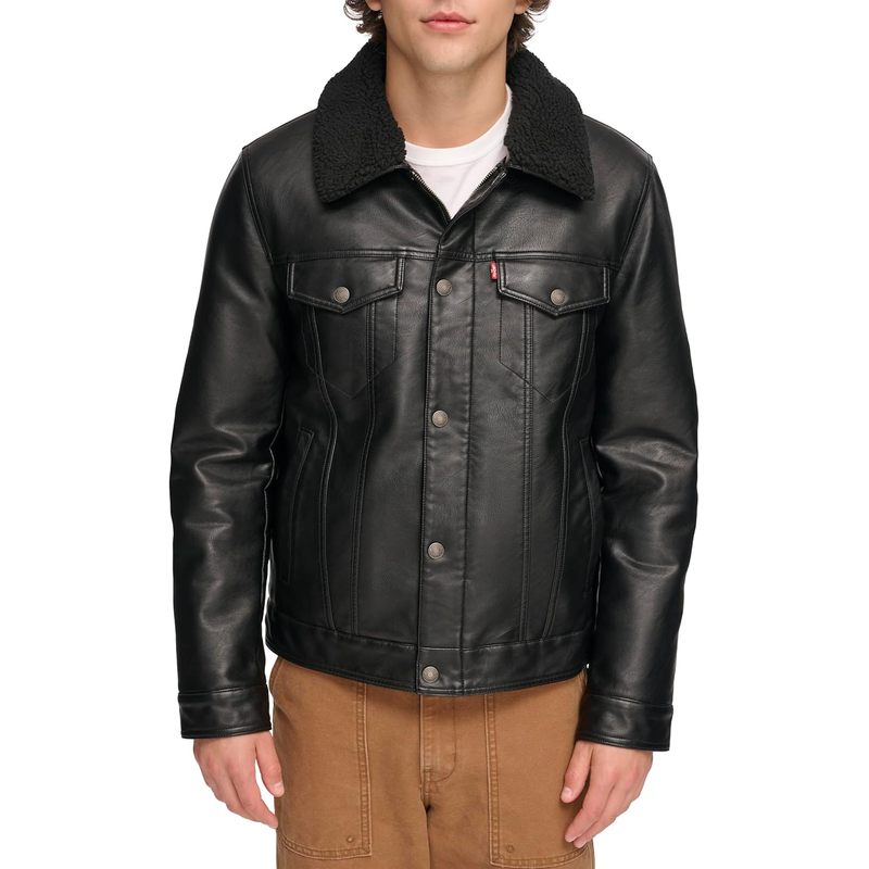 Men's Faux Leather Classic Trucker Jacket