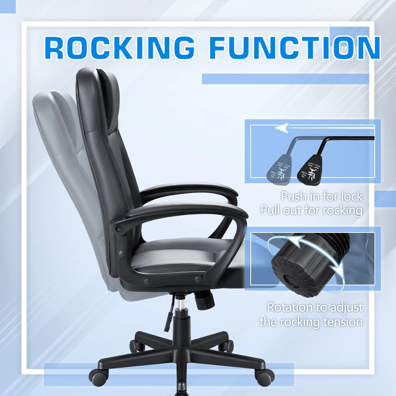 Homall Leather High Back Office Chair Ergonomic Executive Office Chair Swivel Computer Desk Chair Lumbar Support Soft Cushioned Padded Arms (Black)