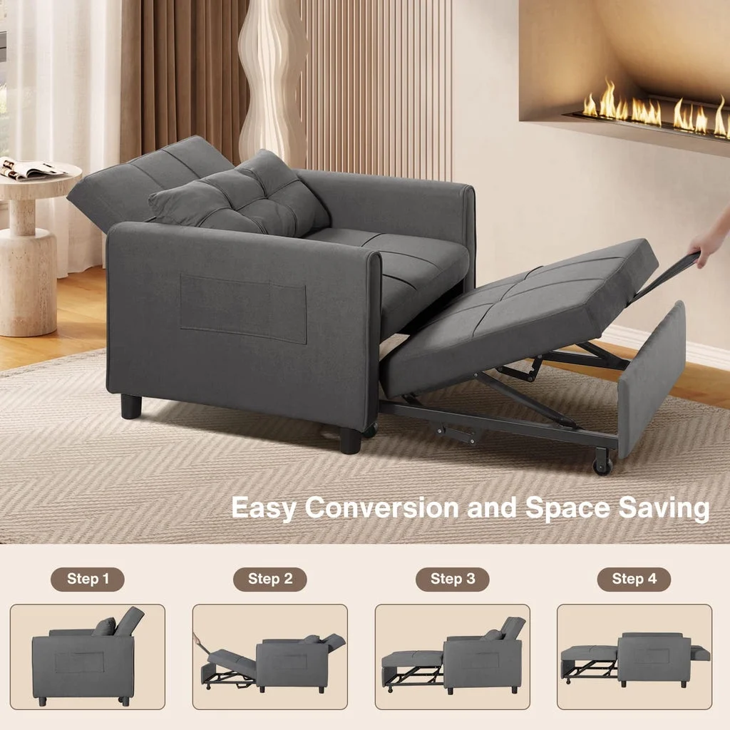 Convertible Sleeper Chair. Aiho 3 - in - 1 Convertible Sofa Bed Recliner Chair with Pull Out Couch - Dark Gray
