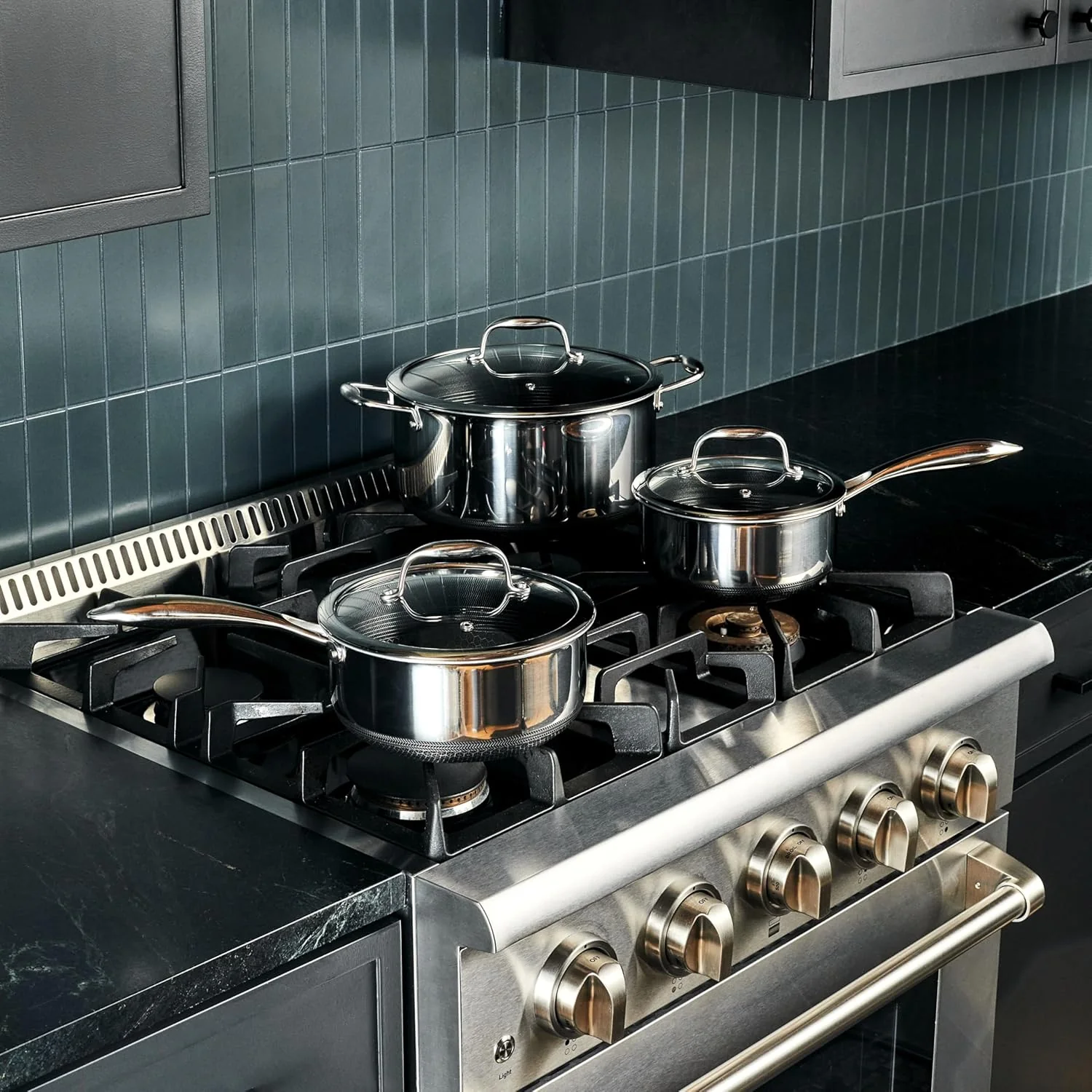 Hybrid Nonstick 6-Piece Pot Set with 2 Silicone Trivets, 2, 3, and 8-Quart Pots with Tempered Glass Lids, Stay-Cool Handles, Dishwasher-Friendly, Induction Ready, Compatible with All Cooktops