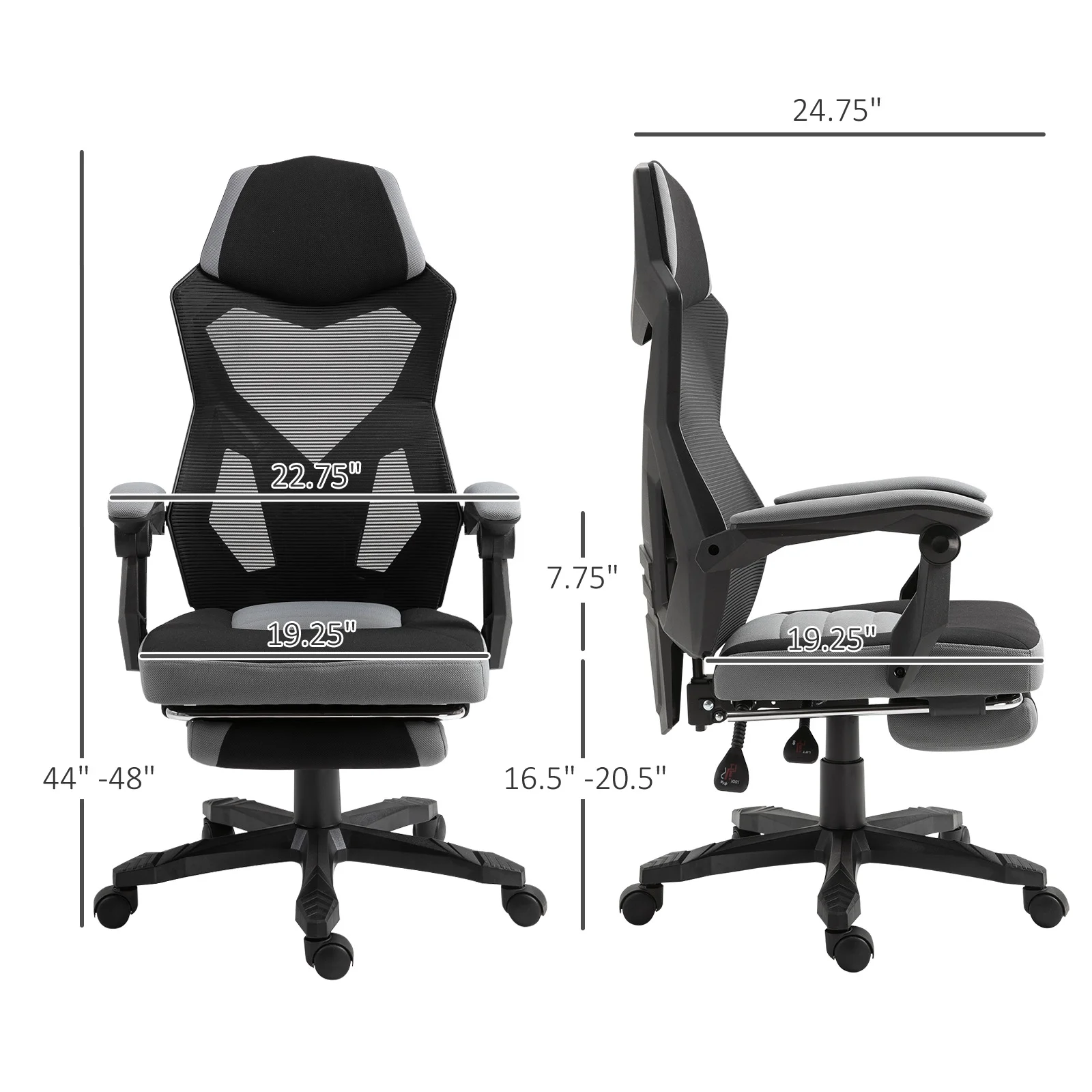 Vinsetto Ergonomic Home Office Chair High Back Armchair Computer Desk Recliner with Footrest, Mesh Back, Lumbar Support and Wheels, Gray