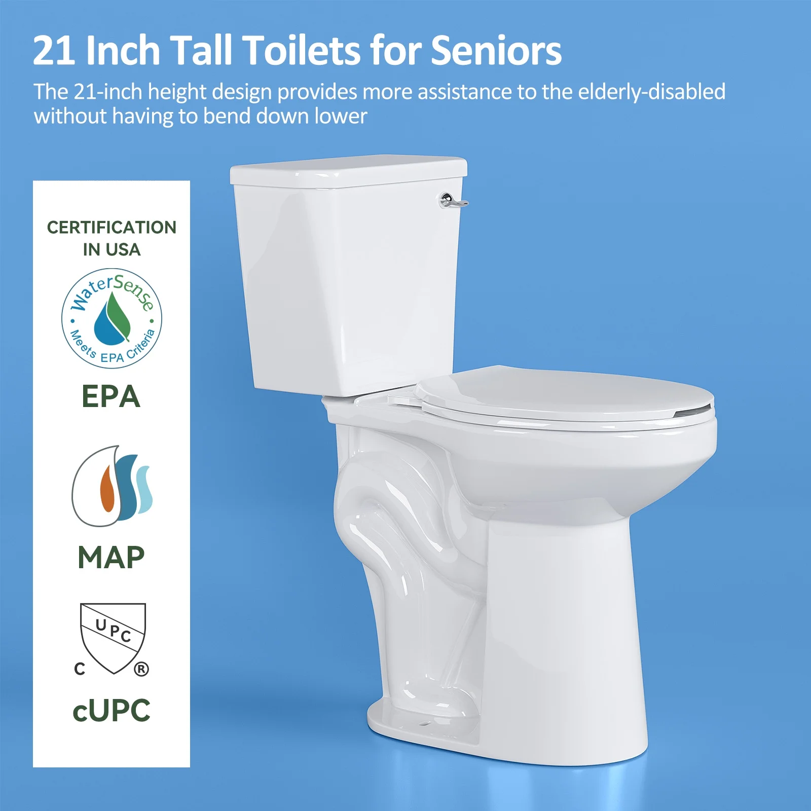 SUPERFLO Tall Toilet - 21 Inch Elongated Two Piece Extra Tall Toilets With Comfort Chair Seat, 12
