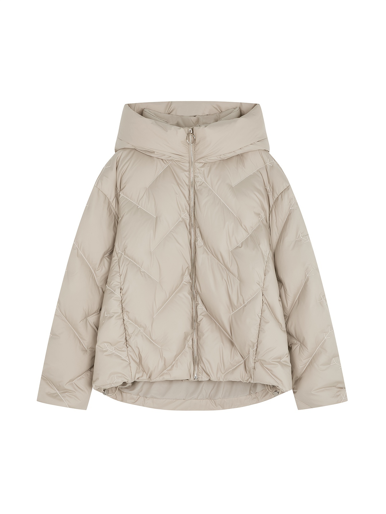 XWI Elegant Embroidered Quilted Puffer Jacket for Women – Chic Winter Down Coat with Long Sleeves, Zip-Up Front & Pockets