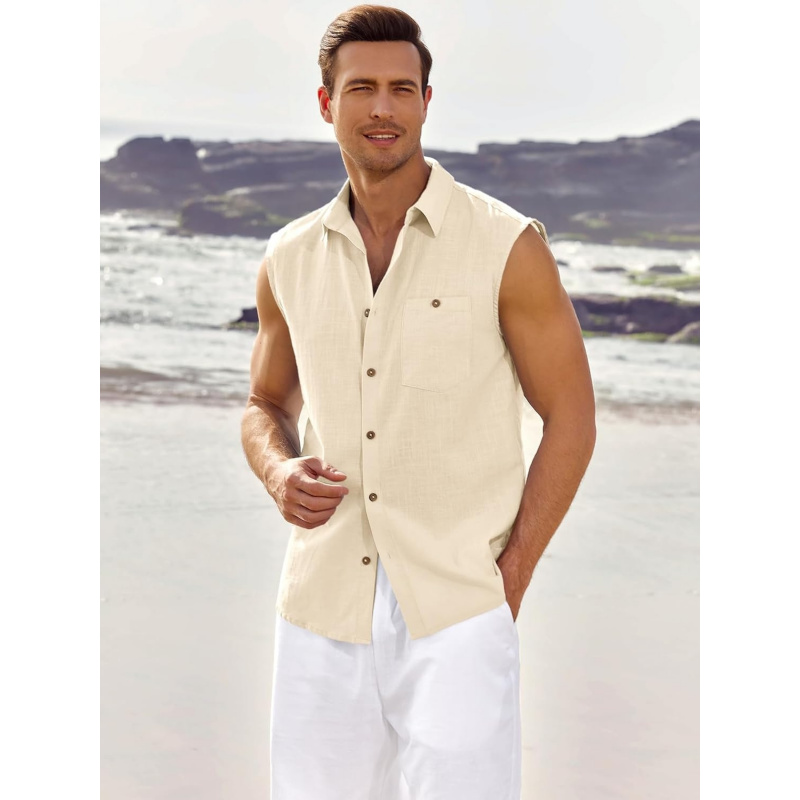 Men's Linen Sleeveless Shirts Button Down