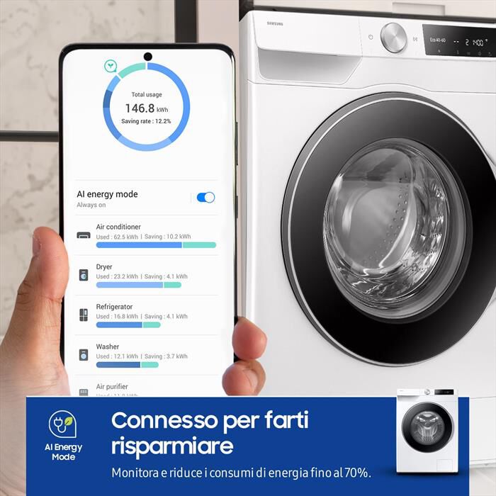 SAMSUNG - Lavatrice WW90DG6U25LEU3 9 Kg Classe A-bianco