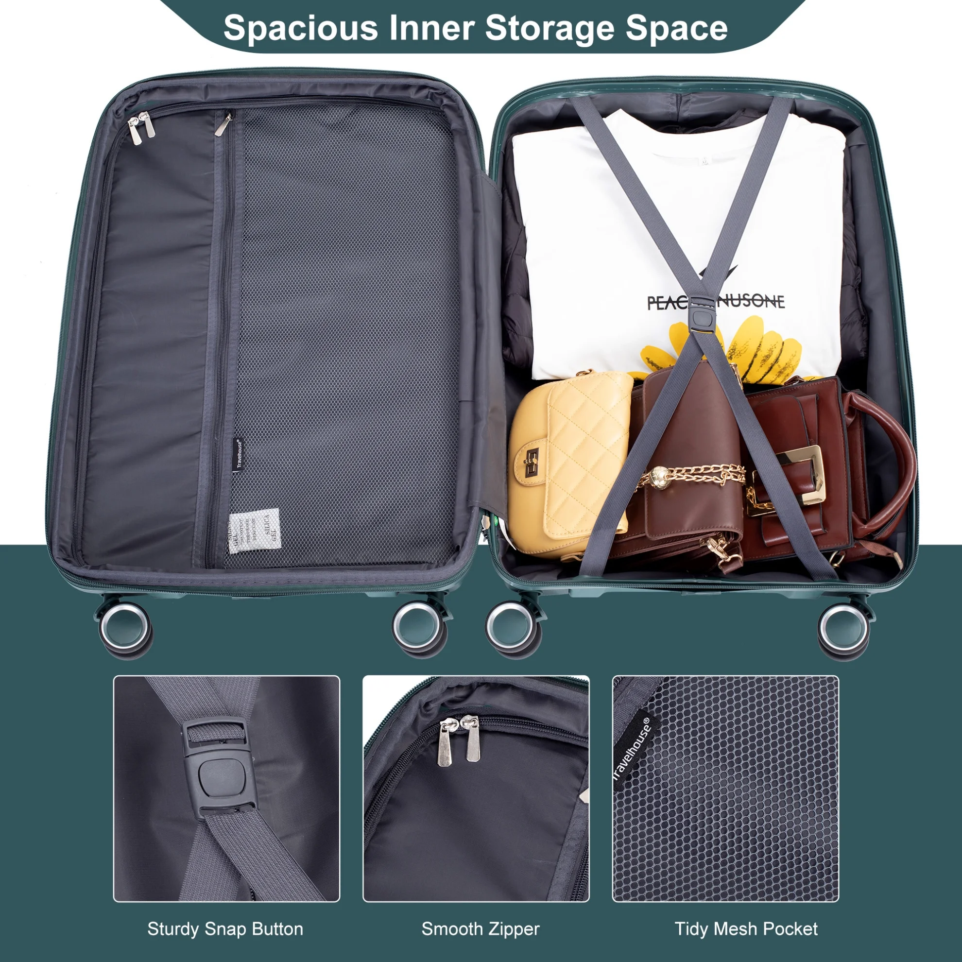 3 Pieces Luggage Set (20/24/28), Expandable PP Lightweight Hardshell Durable Suitcase with 4 Double 360 Degrees Mute Spinner Wheels and TSA Lock for Men Women, Black