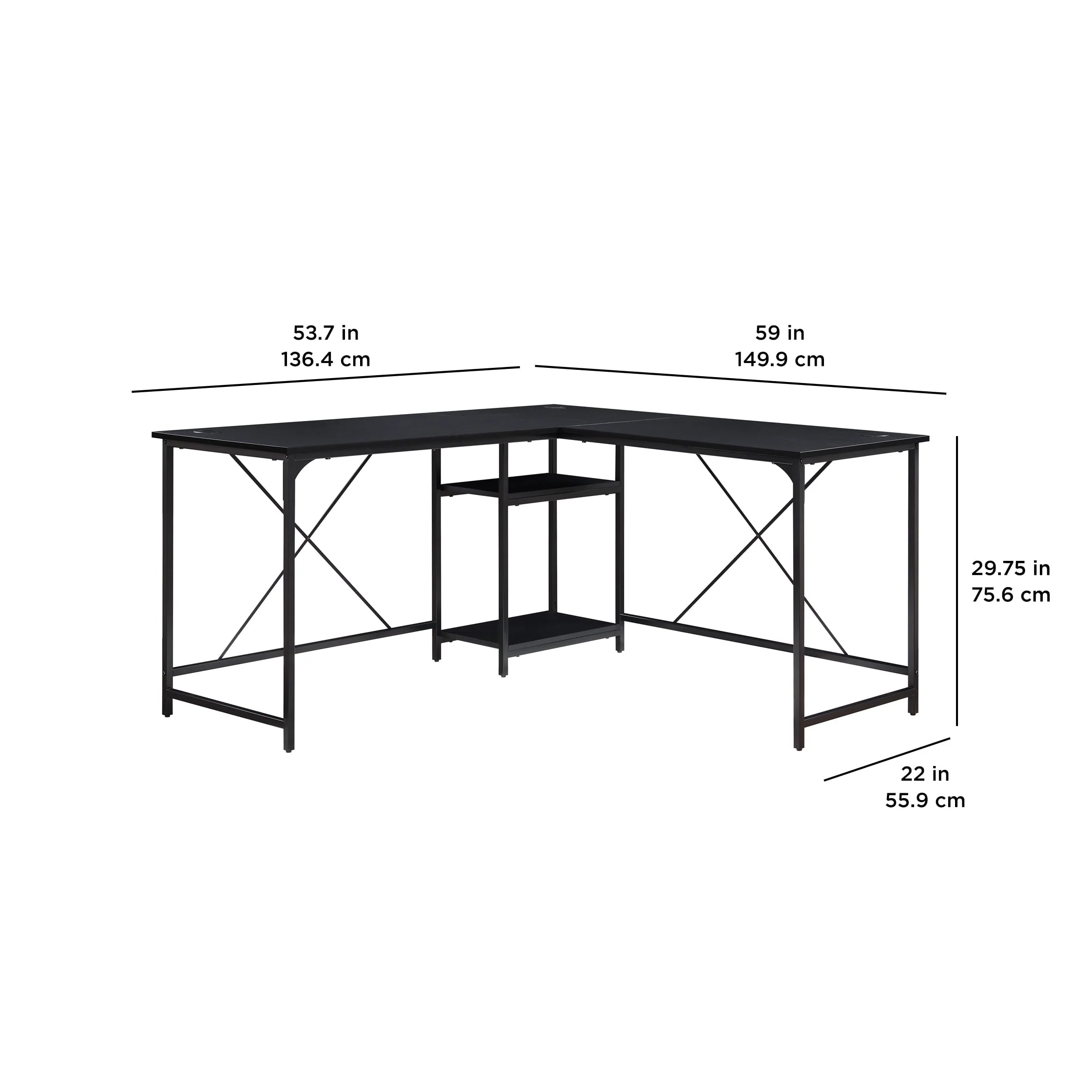 Mainstays Two-Way Convertible Desk with Lower Storage Shelf, Charcoal Finish and Black Metal Frame