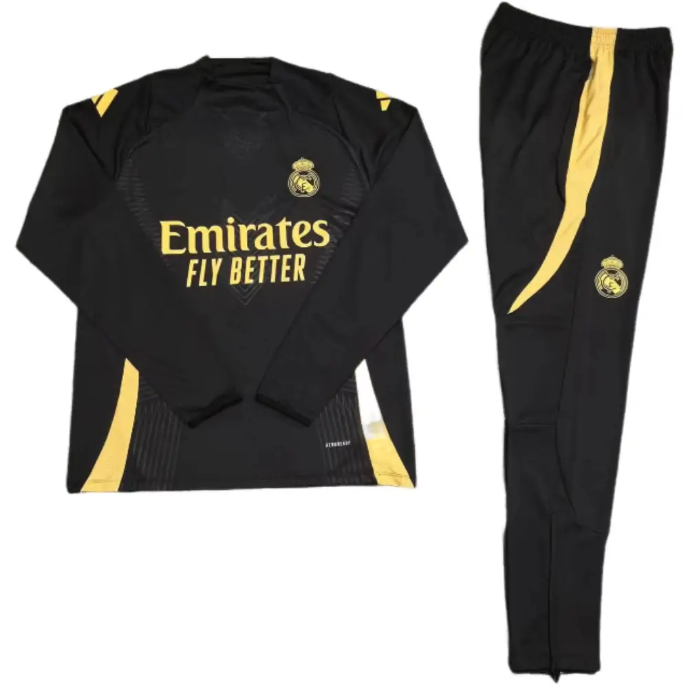 2024-25 New Season Real Madrid Black and Gold Children's Training Jersey