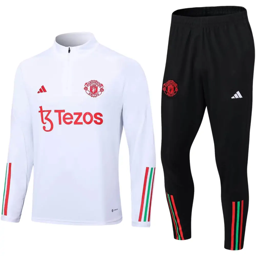 2023/2024 Manchester United Half-Pull Training Suit White Football Shirt 1:1 Thai Quality Set
