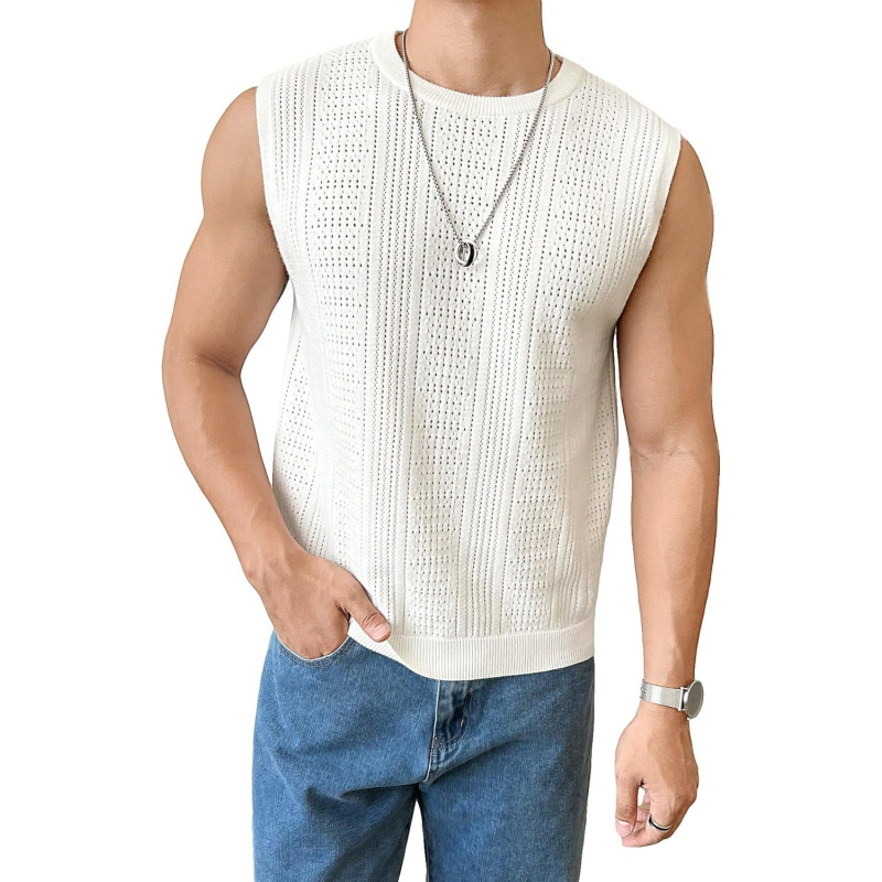 Men's Sleeveless Round Neck Knit Tank Top Casual Sweater Vest