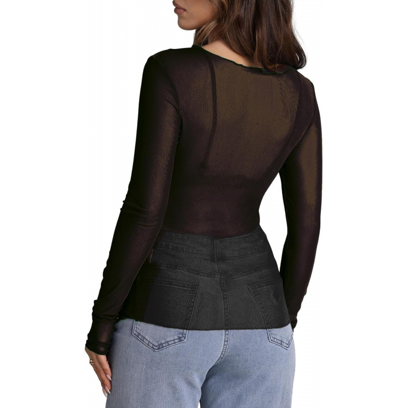 Women's Mesh Sheer Tops Sexy Crew Neck