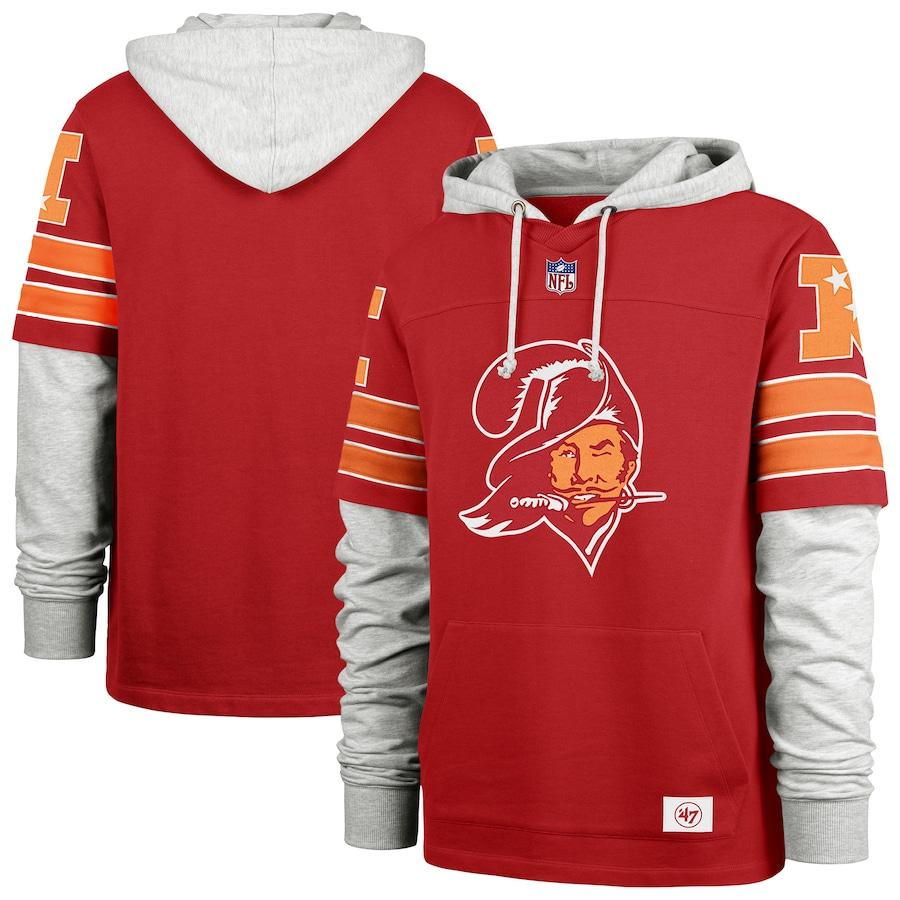Men's '47 Red Tampa Bay Buccaneers Throwback Double Header Blitz Cornerback Pullover Hoodie