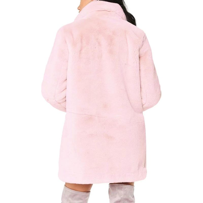Women's Winter Warm Lapel Faux Fur Coats with Inner Lining & Buttons
