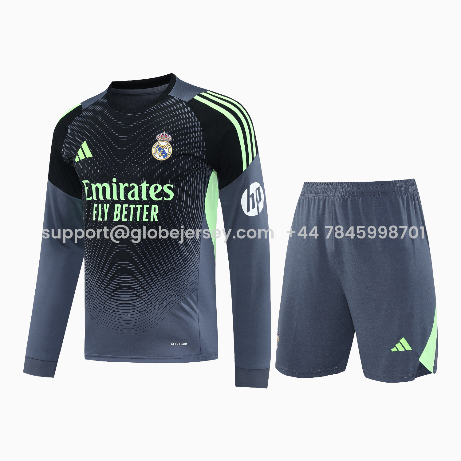 Real Madrid 25-26 Long-Sleeve Training Set - Deep Gray Top & Gray Shorts
