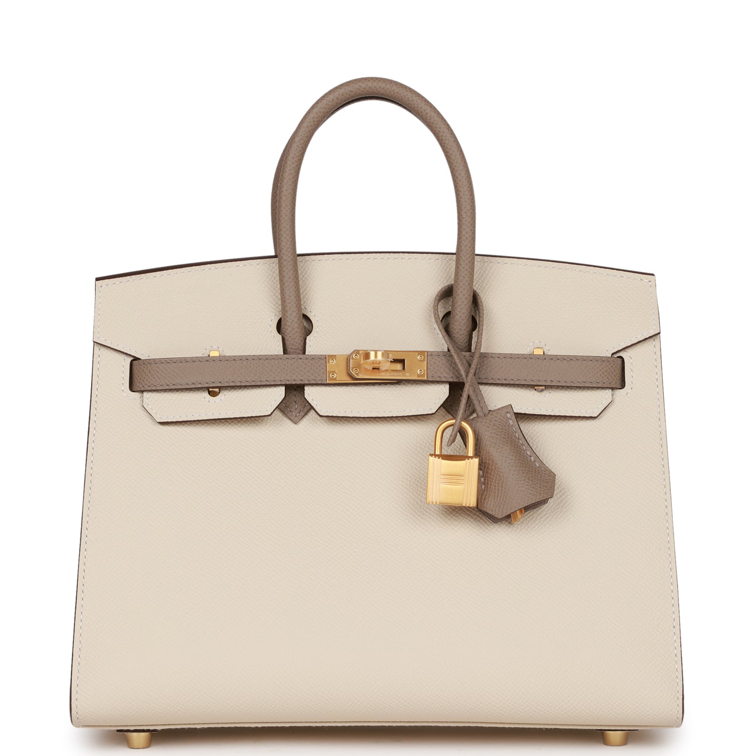 Special Order (HSS) Birkin Sellier 25 Craie and Gris Asphalte Epsom Brushed Gold Hardware