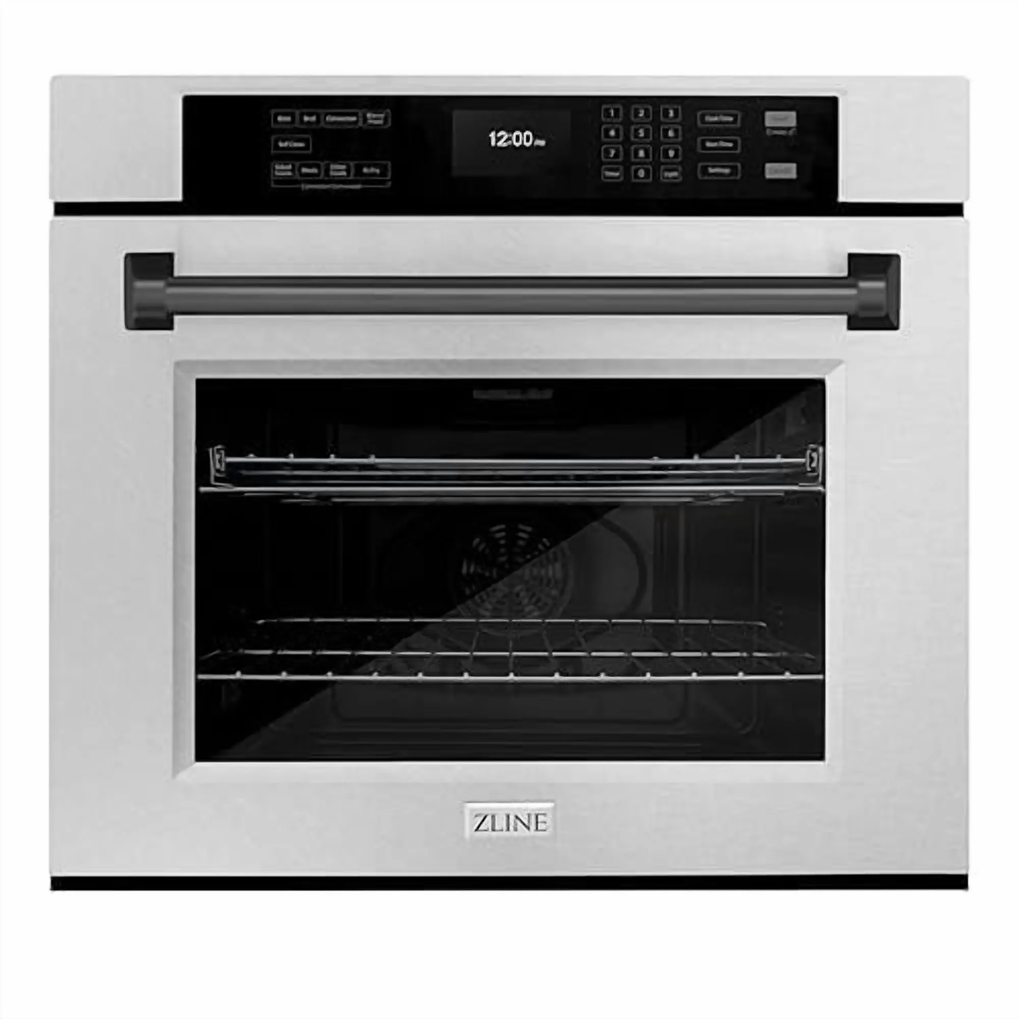 ZLINE 30 in. Autograph Edition Professional Convection Single Wall Oven with Air Fry and Self Clean in DuraSnow Stainless Steel with Matte Black Handle (WASSZ-30-MB)
