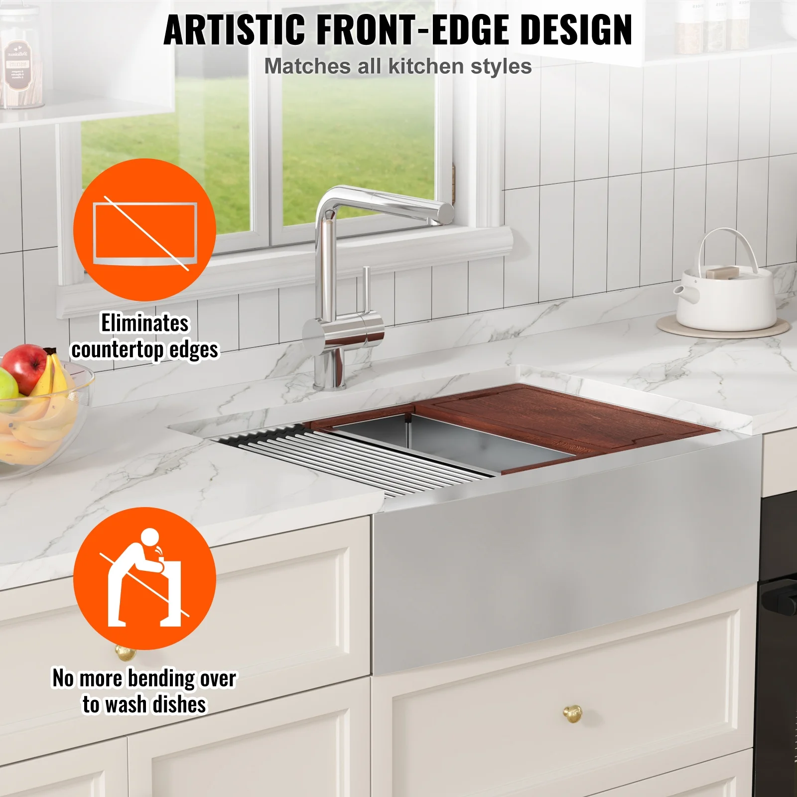 KFFKFF 30''x22'' Kitchen Sink, Farmhouse Kitchen Stainless Steel Sink,  Drop-In Single Bowl with Multi-functional Accessories, Ideal for Home Dishwasher, Preparation Area