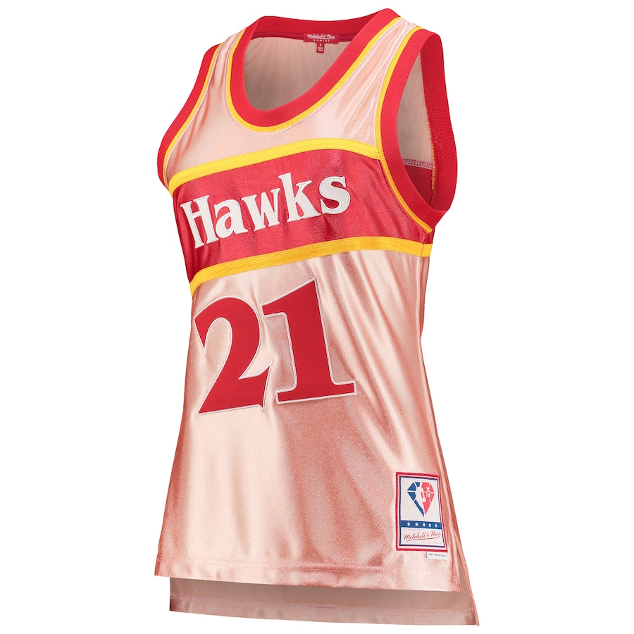 Women's Atlanta Hawks Dominique Wilkins Mitchell & Ness Pink 75th Anniversary Rose Gold 1986 Swingman Jersey