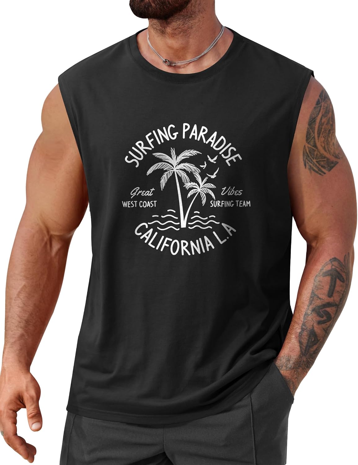 Men's Beach Summer Tank Tops Palm Tree Graphic