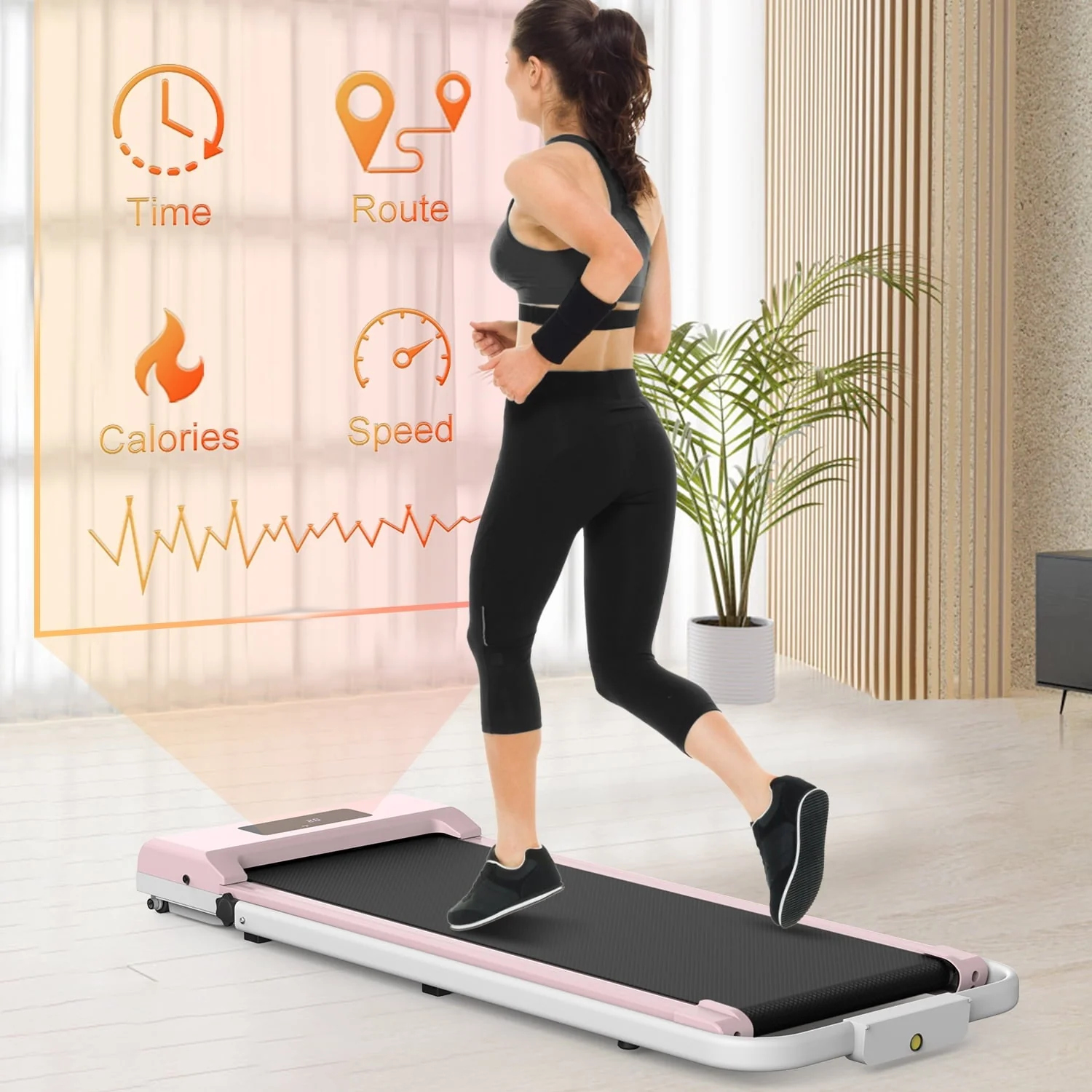 Bigzzia Walking Pad Under Desk Treadmill,Portable Folding Treadmills Motorized Running Machine for Home,6.25MPH,No Assembly Required,Remote Control,265 Lb Capacity(Pink)