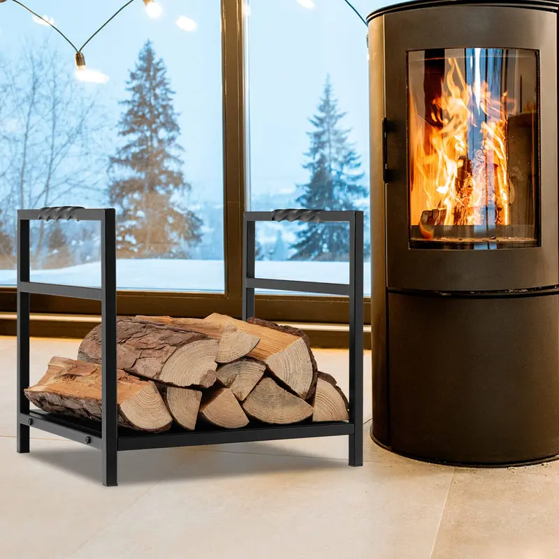 16-Inch Decorative Firewood Holder – Indoor/Outdoor Log Rack with Ergonomic Handle & Raised Base
