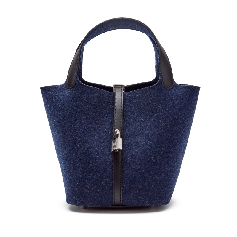 Blue Nuit Feutre Wool and Black Swift Picotin Lock 22 Palladium Hardware