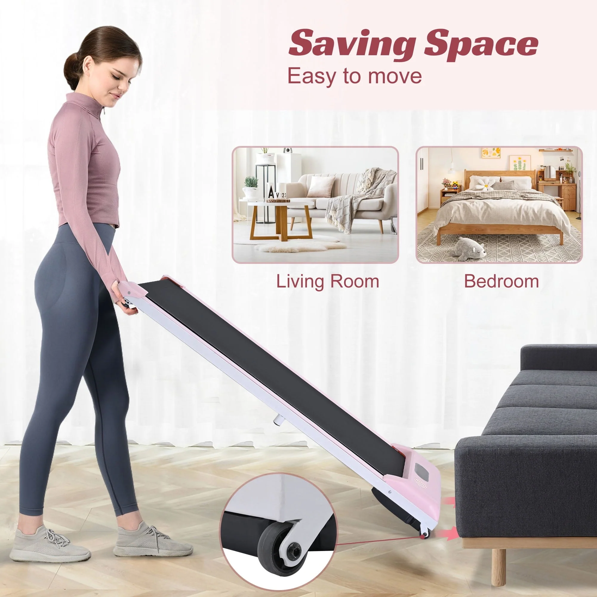 Merax Under Desk Treadmill 2.5HP Portable Walking Pad Desk Treadmill with Walkstation Remote Control, Walking Jogging Running Machine, LED Display for Home Gym Office,Pink