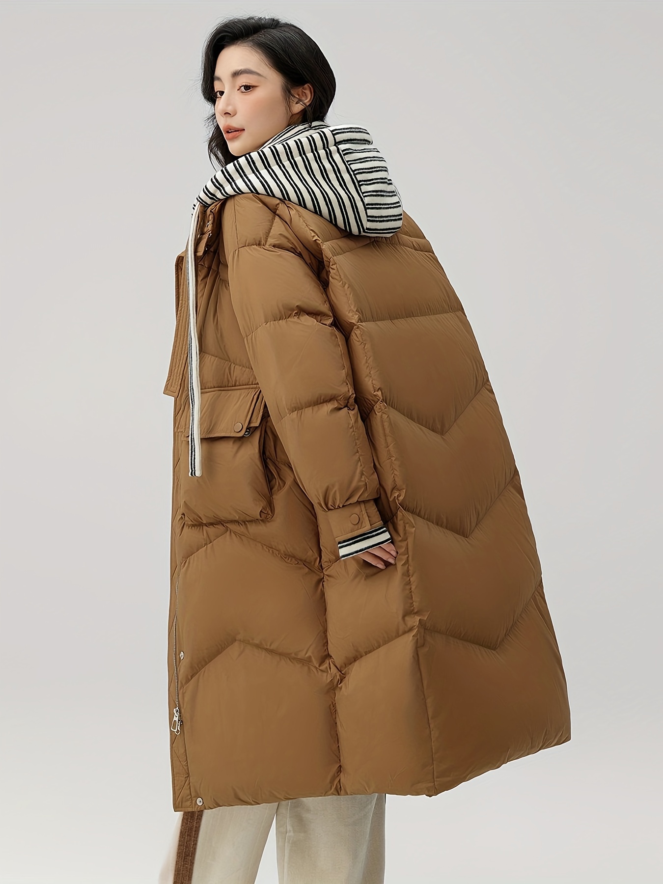 Women’s Classic Long Hooded Down Jacket – Cozy & Warm, Casual Mid-Length Puffer with Zip Closure for Fallu002FWinter