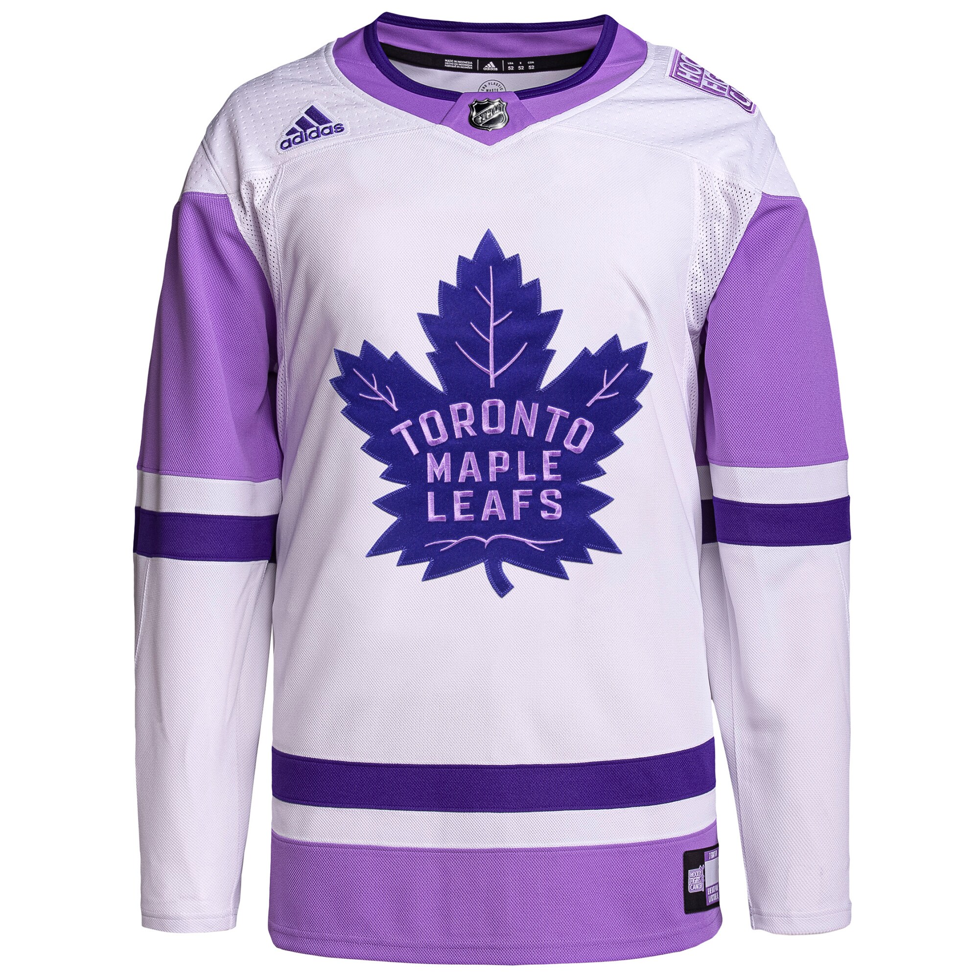 Toronto Maple Leafs  Hockey Fights Cancer Primegreen  Blank Practice Jersey – White/Purple