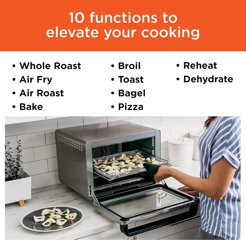 10-in-1 Smart Convection Toaster Oven with Air Fry. Thermometer & Stainless Steel Finish