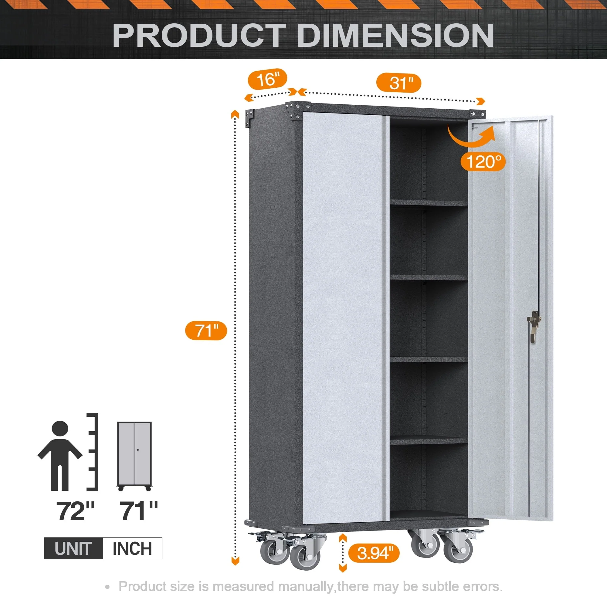 SUPEER Metal Rolling Garage Cabinet, 71'' Tall Industrial Storage Cabinet with Wheels and 4 Adjustable Shelves, Utility Filing Cabinet for Garage, Tool House, Assemble Required