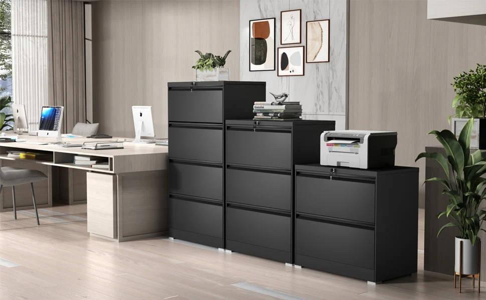 GangMei Black Metal Lateral File Storage Cabinet with 2 Drawers, Wide Filing Cabinet for Home Office, Steel File Cabinet for Legal/Letter, Assembly Required, Black