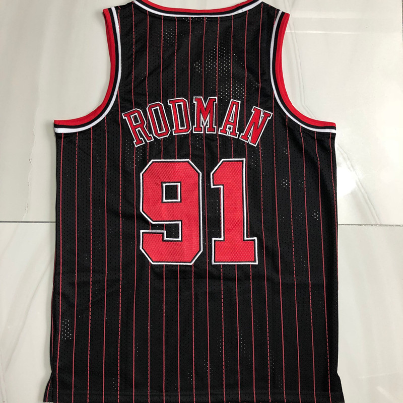 Bulls 91#AU dense embroidery 96-97 black and red stripes