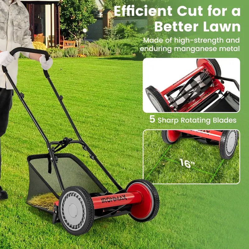 16-Inch Manual Push Reel Lawn Mower – Eco-Friendly Yard Cutting Tool