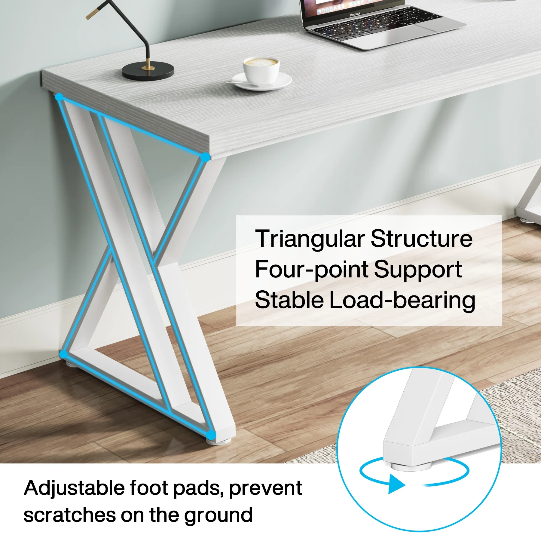 Heavy Duty Study Desk with Z-Shaped Metal Leg, Modern Simple Home Office Computer Desk, Rustic Brown
