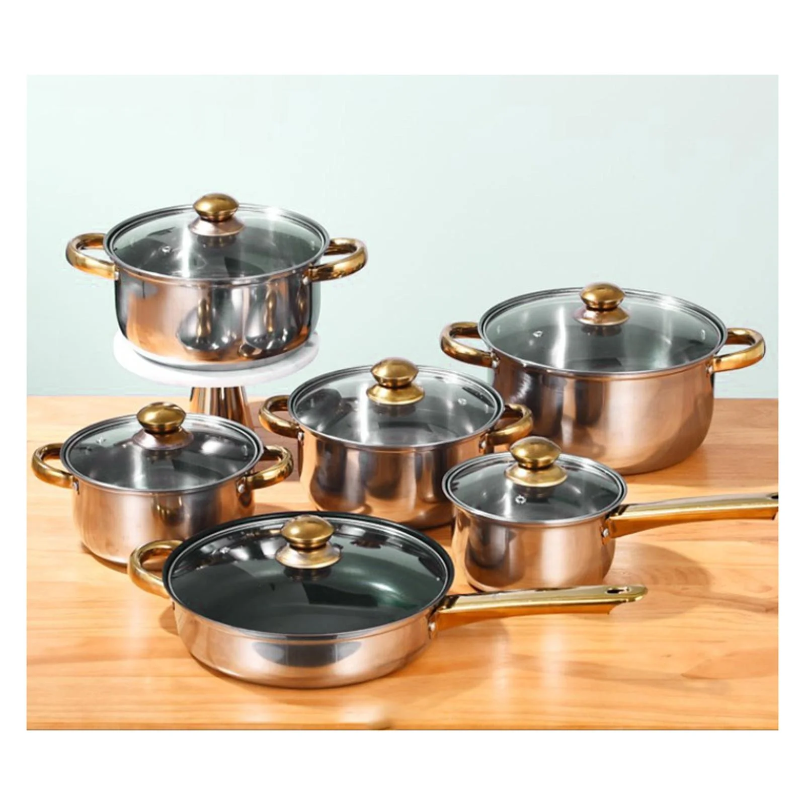 kowaku 6 Pieces Cookware Set Kitchen Cooking Set with Glass Lid, Soup Pot, Frying Pan Pots and Pans Set Stainless Steel for Kitchen Pans with soup pot
