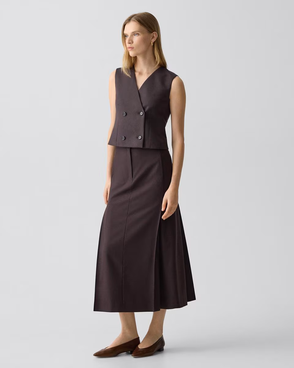 Pleated Maxi Skirt in Wool-Blend Flannel