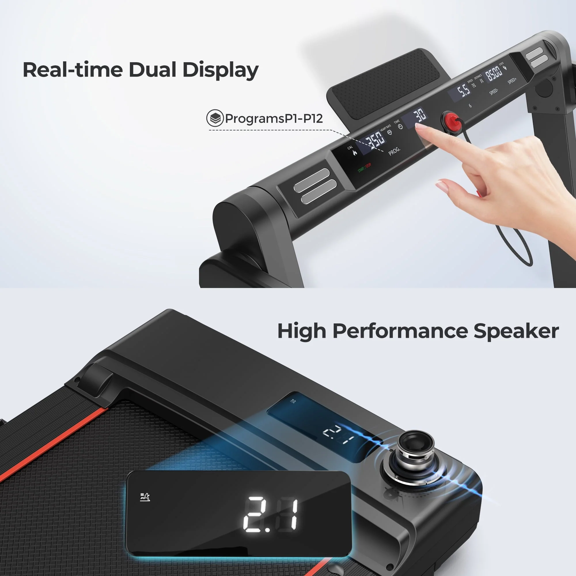 GEEMAX 3.0HP 2 in 1 Dual Display Folding Treadmill Under Desk Treadmill W/APP and 12 Pre-Set Fitness Exercise Programs & Remote Control Electric Treadmill Jogging Machine , 265 lb Capacity 0.6-7.5MPH